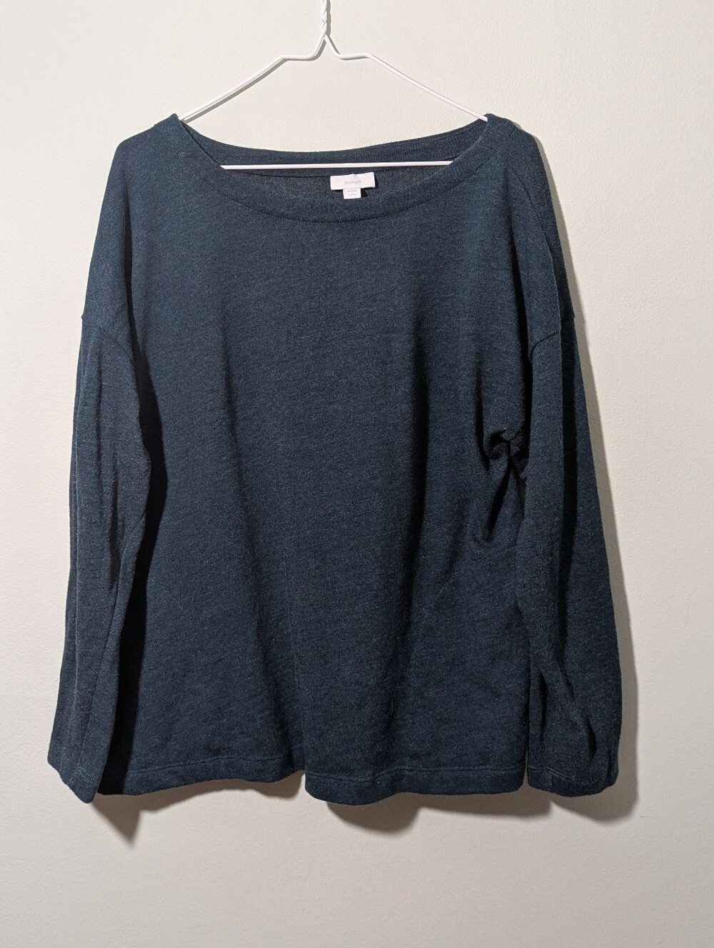 Pure Jill J.Jill Women's Large Petite Teal Knit Sweater Top Boat Neck Pockets